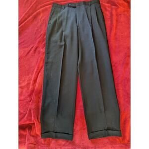 Mens Oscar de la Renta, Pleated Front, Cuffed Bottoms, Black Wool Blend